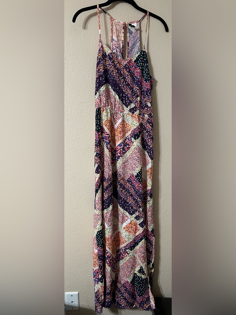 Divided Patchwork Maxi Dress in Purple, Pink and Orange